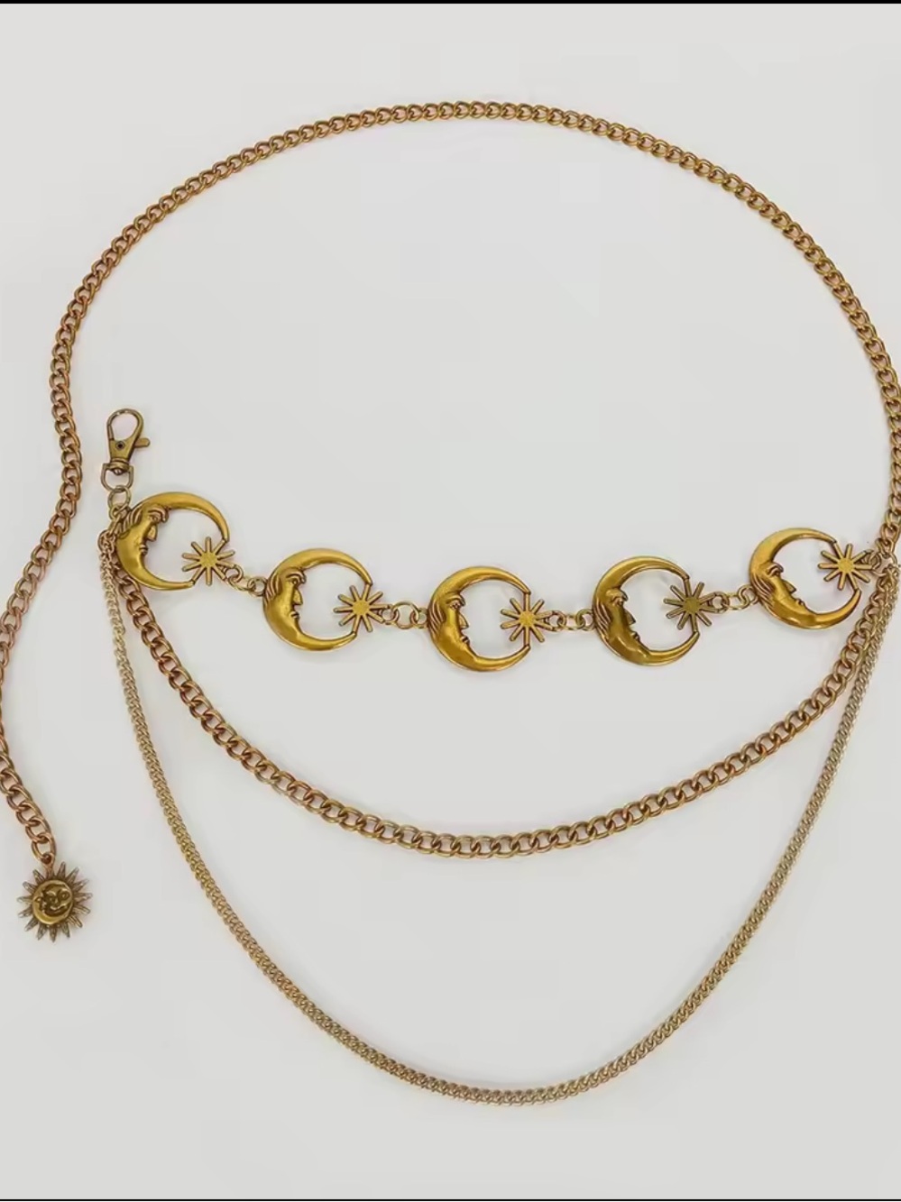 Gold Moon & Star layered chain waist belt - Picture 2 of 5
